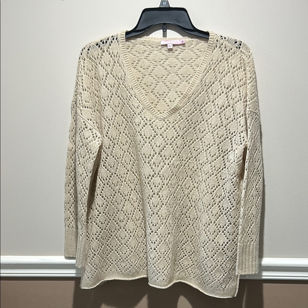 Cream Knit V-Neck cashmere Sweater